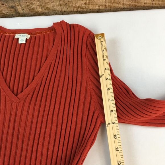 Sundance Sweater Red Orange V Neck Ribbed Knit Organic Cotton Blend Women’s XXL - Picture 13 of 16